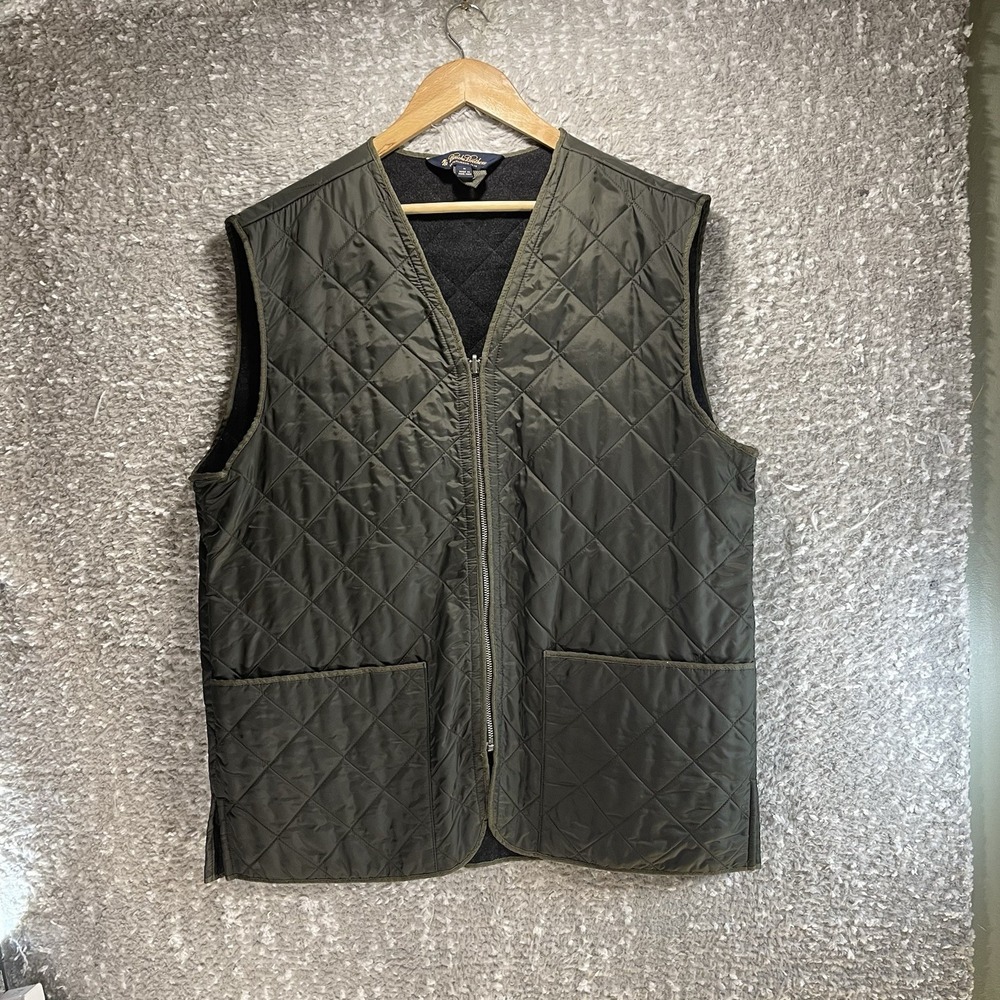 Brooks Brothers Wool Lined Quilted Full Zip Vest Hiking Hunting Green Mens M‎